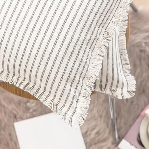 YEENAASY Throw Pillow Covers 18x18 Boho Striped Pillow Cases with Tassel - color: Grey, size: 18" x 18" (Pack of 2)