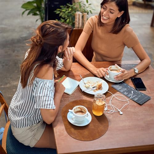 ADRIMER Oval Placemats Set of 6, Wipeable Faux Leather, Turmeric Brown - color: Turmeric Brown