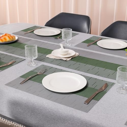 Placemats Set of 4, Vinyl Woven Heat-Resistant Place Mats - color: Gray Sage Green, size: Set of 4
