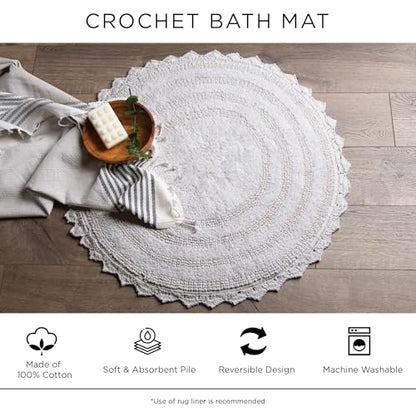 DII Crochet Collection Reversible Bath Mat, Large Oval, 21x34, White - color: White, size: 1'9" x 2'10" (Oval)