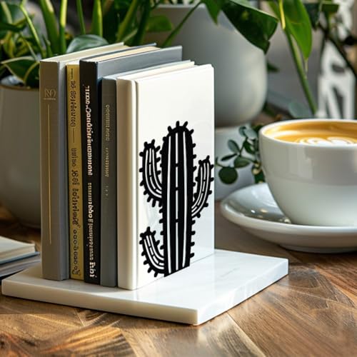 Peacoblue 5.3"x4.3"x7.9" Metal Bookends, Heavy Duty Book Ends for Shelves - style: Cactus
