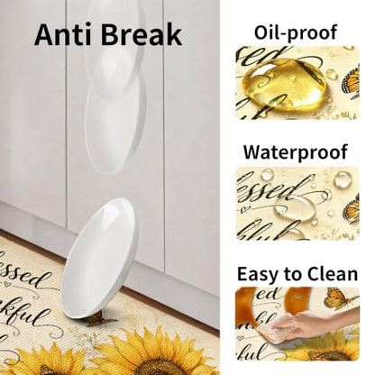 Kitchen Rugs for Floor 2 Pcs Memory Foam Padded Anti Fatigue Kitchen Mat - color: Sunflower