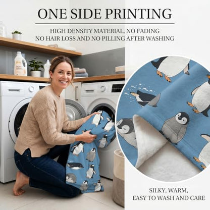 Jekeno Penguin Blue Throw Blanket 60"x80", Gifts for Women Girls - color: Blue White, size: 60"x80"