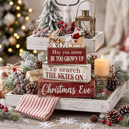 Moucuny 4 Pcs Christmas Table Decorations for Home Wooden Santa Sleigh Sign - style: Christmas Eve