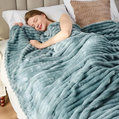 330GSM Ribbed Fleece Throw Blanket for Couch, Dusty Blue, 50"x60" - color: Dusty Blue, size: Throw(50"x60")