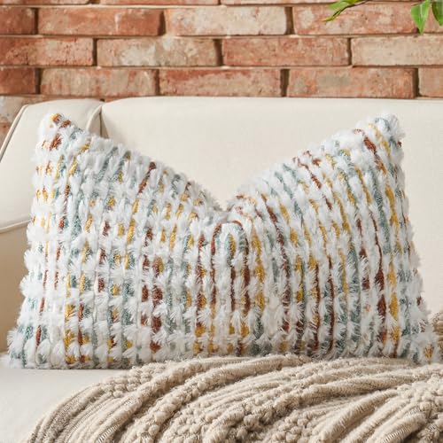 AmHoo Set of 2 Boho Chenille Pillow Cover,12 x 20-Inch Brown White - color: Brown White, size: 20" x 12" (Pack of 2)