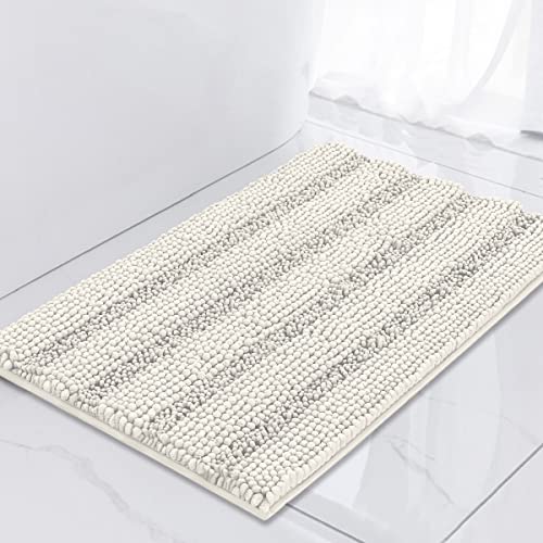Turquoize Small Bathroom Rug 17x24, Soft Absorbent Chenille Bath Rug, Cream - color: Cream, size: 17" x 24"