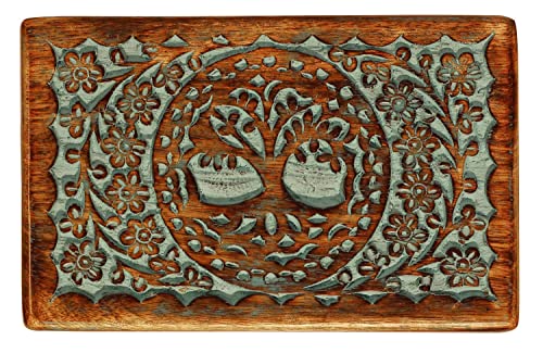 ETROVES Carved Wooden Box - Keepsake Storage with Lid, 8 Inch, Turquoise - color: Tree of life.