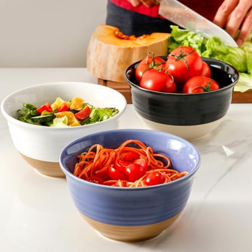 HASENSE Large Ceramic Soup Bowls Set of 4, 40 Oz 7 Inch White & Terracotta Stoneware Mixing Bowls, Farmhouse Bowls for Cereal, Salad, Pasta & Ramen, Dishwasher & Microwave Safe - color: White, size: 40 oz