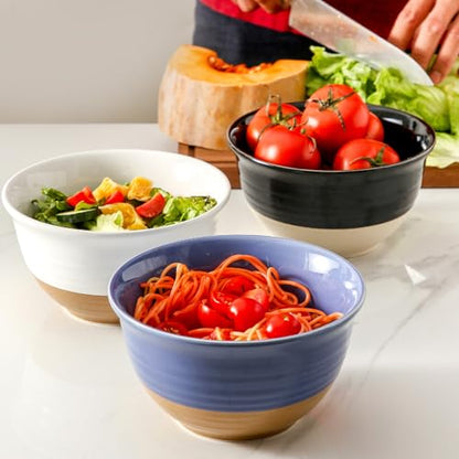 HASENSE Large Ceramic Soup Bowls Set of 4, 40 Oz 7 Inch White & Terracotta Stoneware Mixing Bowls, Farmhouse Bowls for Cereal, Salad, Pasta & Ramen, Dishwasher & Microwave Safe - color: White, size: 40 oz