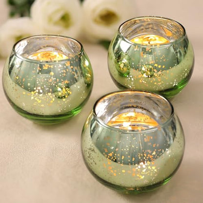 Volens 24PCS Green Votive Candle Holder Bulk, Round Mercury Glass Votives - color: Green, size: 24 PACK