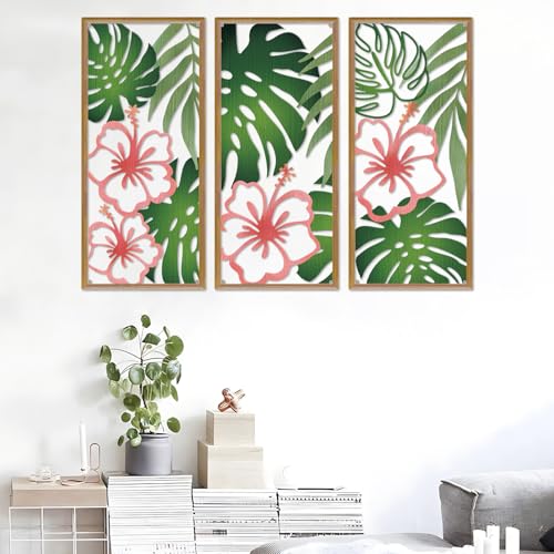 Resama Palm Leaves Metal Wall Decor 3 Pcs Tropical Wall Art - color: Fresh Style