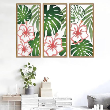 Resama Palm Leaves Metal Wall Decor 3 Pcs Tropical Wall Art - color: Fresh Style