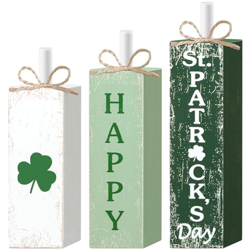 MiniInflat St. Patrick's 3 Pcs Table Decor, Wooden Block Sign Tiered Tray - style: Happy St. Patrick's Day