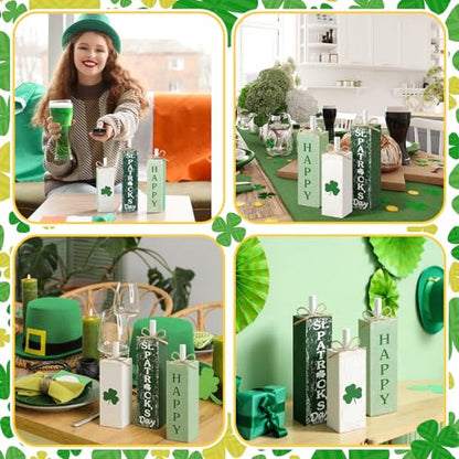 MiniInflat St. Patrick's 3 Pcs Table Decor, Wooden Block Sign Tiered Tray - style: Happy St. Patrick's Day