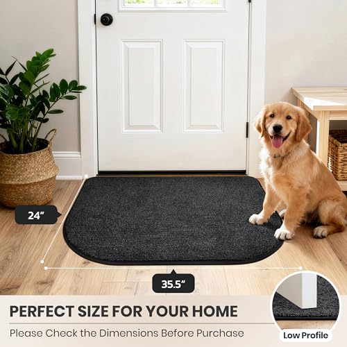 PURRUGS Dirt Trapping Door Mat, 24" x 35.5"(Half Round), Heathered Charcoal - color: Heathered Charcoal, size: 24" X 35.5" (Half Round)