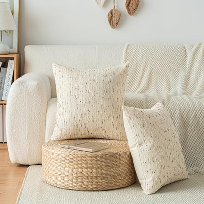 Boho Lumbar Throw Pillow Covers 12 x 20 in Set of 2 - Neutral Farmhouse Meteor Style Fabric Textured Accent Decorative Cushion Case Striped Pillowcase for Sofa, Couch, Beige and Brown - size: 20" x 12" (Pack of 2)