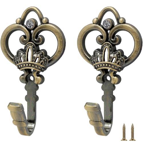 2 Pack Antique Bronze Crown Curtain Holdbacks, Heavy Duty Metal Wall Hooks for Hanging Drapes, Coats, Hats & Towels, Vintage Rustic Decor for Living Room, Bedroom, Entryway - color: Antique Bronze, size: 2PCS