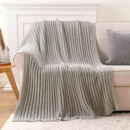 Battilo Grey Throw Blanket for Couch, Fluffy Soft Chenille Blanket, 50"x60" - color: Grey, size: 50"x60"