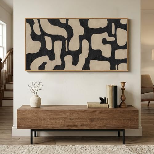 Large Framed Black and Beige Abstract Wall Art for Living Room, 30x60 In - color: Black & Beige, size: 60"L x 30"W