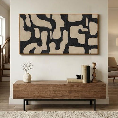 Large Framed Black and Beige Abstract Wall Art for Living Room, 30x60 In - color: Black & Beige, size: 60"L x 30"W
