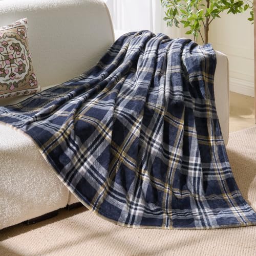 BEDELITE Tartan Plaid Fleece Throw Blanket for Couch, Navy, 50"x60" - color: Navy Tartan, size: Throw(50"x60")