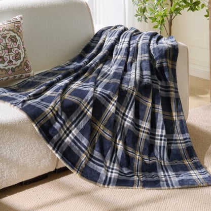 BEDELITE Tartan Plaid Fleece Throw Blanket for Couch, Navy, 50"x60" - color: Navy Tartan, size: Throw(50"x60")