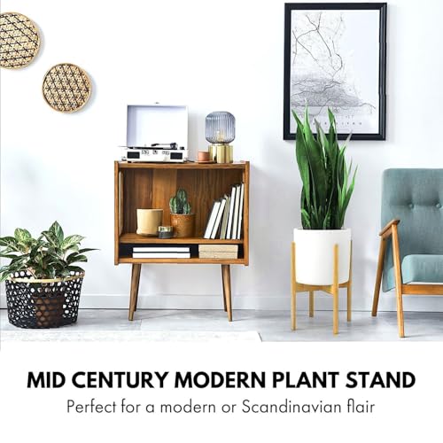 Fox & Fern Large Adjustable Plant Stand Indoor, Bamboo Stand, 8 - 12 Inch - color: Polished Bamboo - Tall, size: 8 - 12 Inch
