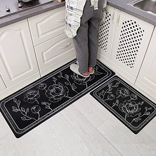 Kitchen Floor Mat Set of 2, Anti Fatigue Kitchen Mat 17"x59"+17"x29" - color: Black, size: 17"x59"+17"x29"
