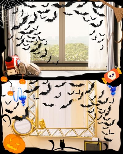 120 Pcs 3D Halloween Decorations Bats Decor,5 Sizes Bats Wall Decor Indoor - style: 120 pcs