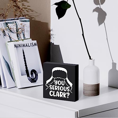 Funny Christmas Wooden Box Sign Plaque You Serious Clark Black Wood Box Sign Rustic Art Home Shelf Desk Decor 5 x 5 x 1 Inches - color: Merry Christmas28