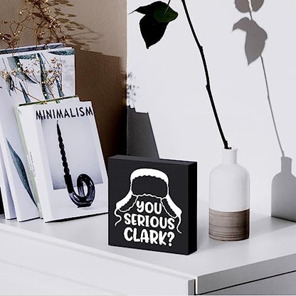 Funny Christmas Wooden Box Sign Plaque You Serious Clark Black Wood Box Sign Rustic Art Home Shelf Desk Decor 5 x 5 x 1 Inches - color: Merry Christmas28