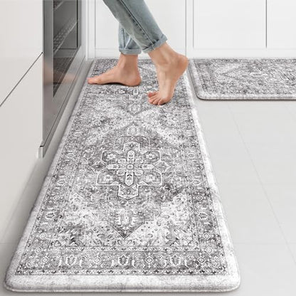 KIMODE Anti Fatigue Kitchen Mats, 2 PCS Cushioned Kitchen Rugs and Mats - color: Grey/Multi, size: 47"L x 17.3"W x 0.47"Th + 29"L x 17.3"W x 0.47"Th