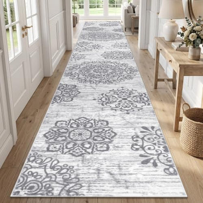 HEBE Hallway Runner Rug 3'x20', Washable Non Slip Kitchen Rug Runner - color: Grey, size: 3' x 20' (Rectangular)