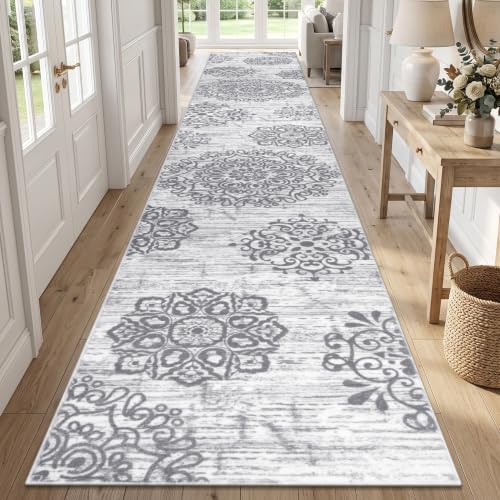 HEBE Hallway Runner Rug 3'x20', Washable Non Slip Kitchen Rug Runner - color: Grey, size: 3' x 20' (Rectangular)