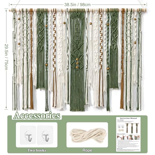 MEIVINES Macrame Wall Hanging Large Boho Tapestry Macrame Wall Art Decor - color: Dark Green