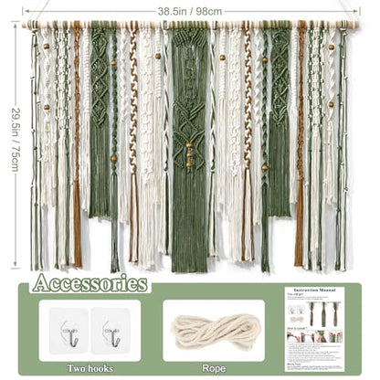 MEIVINES Macrame Wall Hanging Large Boho Tapestry Macrame Wall Art Decor - color: Dark Green