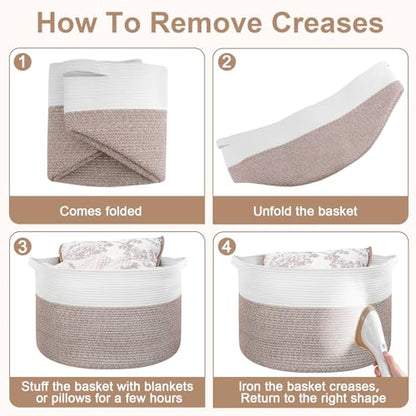 105L Large Blanket Basket Storage with Handles - White & Brown - color: Brown & White, size: 105L