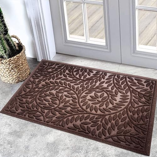 Bulijojo Front Door Mat Entrance,Durable Heavy Duty Welcome Mat,Thick Absorbent Natural Rubber Non Slip Mat,Sturdy Entryway Brown 23"x35" - color: Brown, size: 1'11" x 2'11" (Leaf)