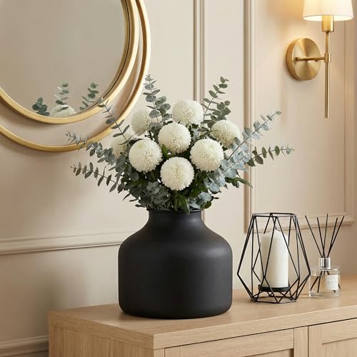 Goaste Metal Matte Flower Vase, Black Vases for Flowers, 6.5 Inch Tall Iron Frosted Flower Arranging Vase for Table Centerpiece, Home, Shelf, Office, Garden Decor, Black