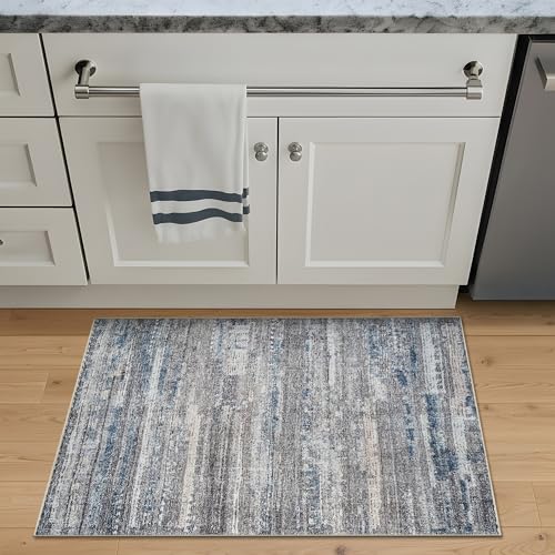 Bloom Rugs Washable Non-Slip 2' x 3' Rug - Gray/Blue/Blush Modern Abstract Area Rug for Living Room, Bedroom, Dining Room, and Kitchen - Exact Size: 2' x 3' - color: Gray / Blue / Blush, size: 2' x 3' (Rectangular)