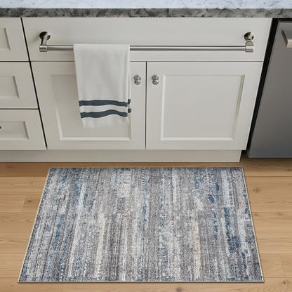 Bloom Rugs Washable Non-Slip 2' x 3' Rug - Gray/Blue/Blush Modern Abstract Area Rug for Living Room, Bedroom, Dining Room, and Kitchen - Exact Size: 2' x 3' - color: Gray / Blue / Blush, size: 2' x 3' (Rectangular)