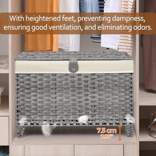 Wicker Storage Basket with Lid, 160L Shelf Basket with Removable Liner Bag - color: Grey, size: 160L