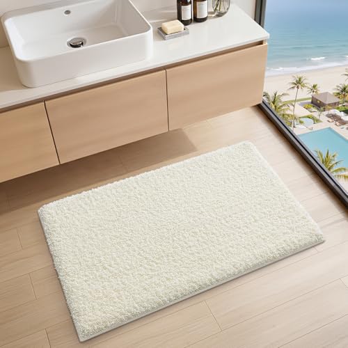 LUMI Non Slip Bathroom Rug, High Pile Absorbent Washable, Cream, 24x36 - color: Cream, size: 24"x36"