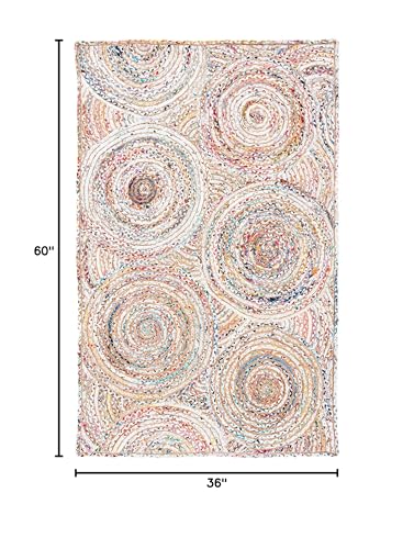SAFAVIEH Cape Cod Collection 3' x 5' Beige/Multi CAP203B Handmade Boho Braided Circles Jute & Cotton Entryway Living Room Foyer Bedroom Accent Rug - color: Beige/Multi, size: 3' x 5' (Rectangular)
