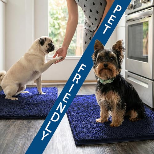 Bathroom Rugs Sets 2 Piece,Super Absorbent Chenille Bath Mats and U-Shaped Toilet Rug,Strong PVC Non Slip Backing,Microfiber Washable Dry Quickly Bath Mats for Bathroom(20"x32"+20"x20"U,Navy Blue) - color: Navy Blue
