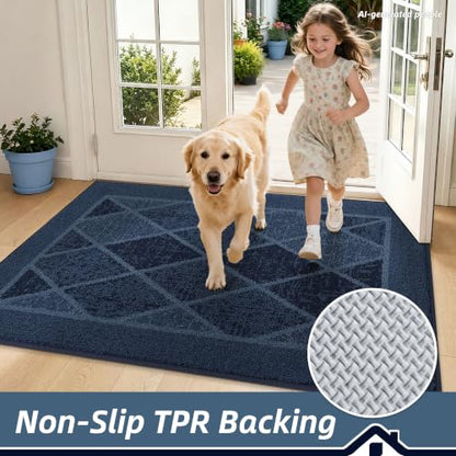 BEQHAUSE Dirt Trapper Door Mats 20" x 32", Non-Slip Washable, Navy Blue - color: Navy Blue/Multi Tone, size: 20" X 32" (Rectangular)