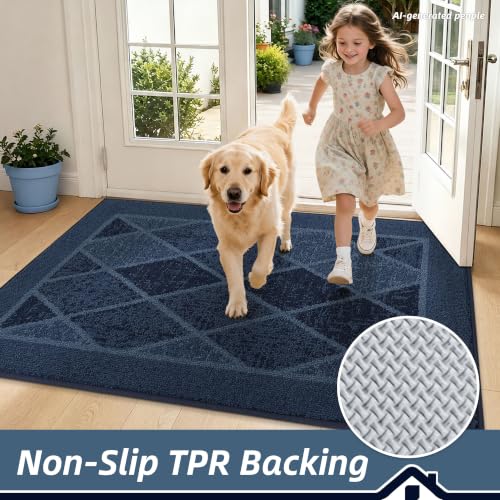 BEQHAUSE Dirt Trapper Door Mats 24" x 36", Non-Slip Washable, Navy Blue - color: Navy Blue/Multi Tone, size: 24" X 36" (Rectangular)