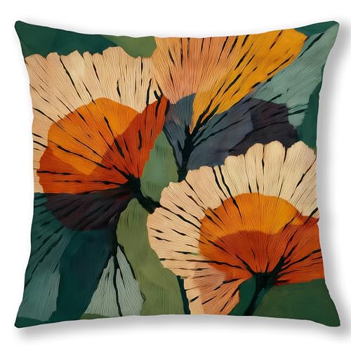 Abstract Botanical Art Floral Pillow Covers 18x18, Mid Century Modern Terracotta and Orange Flower Decorative Throw Pillow Covers Pillowcases for Living Room Home Bedroom - color: Green & Orange 1, size: 18" x 18" (Pack of 1)