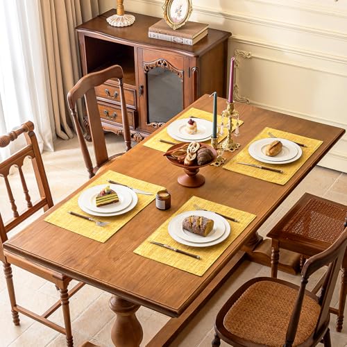 KXN Placemats Set of 4, Durable Dual-Layer Fabric Table Mats, Yellow - color: Yellow